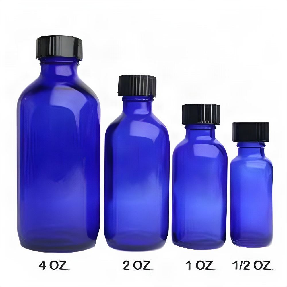 1 Dozen Cobalt Glass Bottles 1/2 oz.