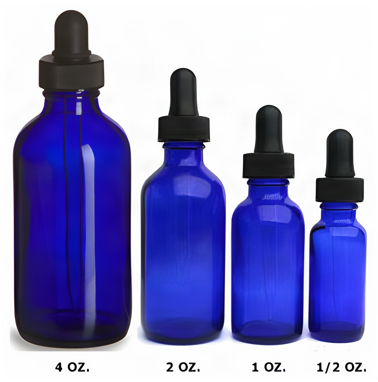 1 Dozen Blue Glass Dropper Bottles 1/2 oz.